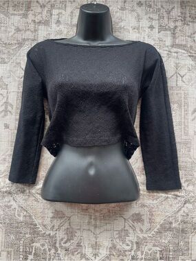 D&G Black Y2K 2000’s Sheer Lace Cropped Boatneck Top